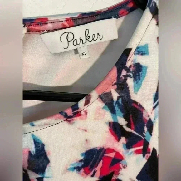 Parker Welch Cosmic Abstract Multicolor Brushstroke Fit Flare Mini Dress Sz XS - Picture 2 of 7